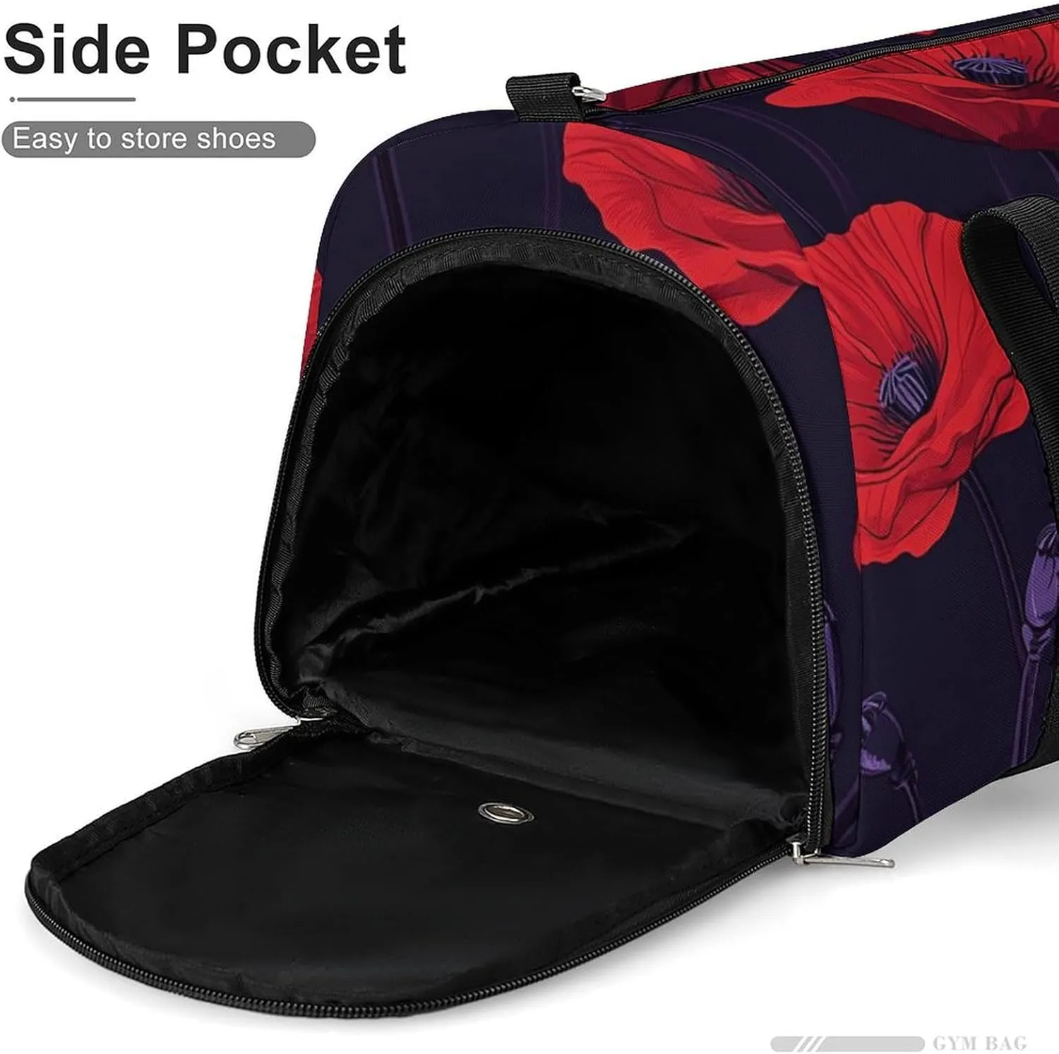Poppy Flowers Fitness Large Gym Bag for Unisex with Shoe Compartment & Wet Pocket