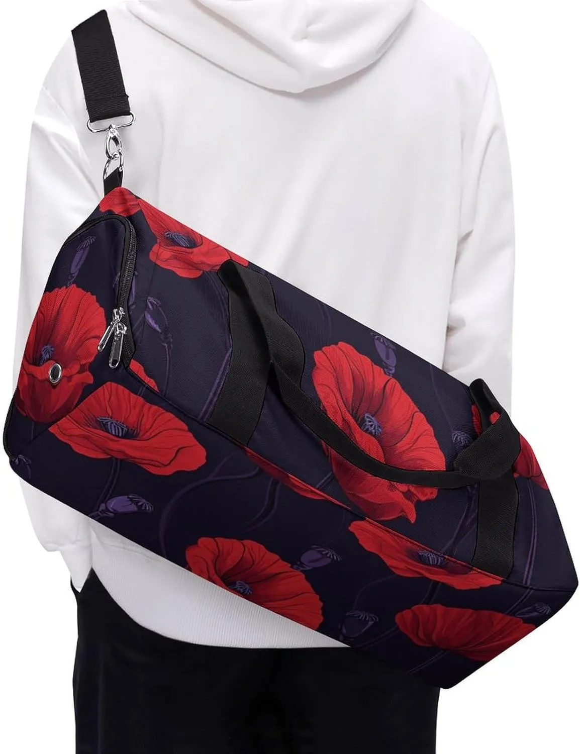 Poppy Flowers Fitness Large Gym Bag for Unisex with Shoe Compartment & Wet Pocket