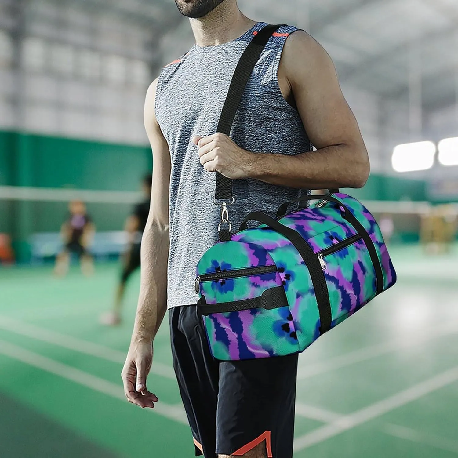 Poppy Flowers with Zebra Stripes Fitness Large Gym Bag for Unisex with Shoe Compartment & Wet Pocket