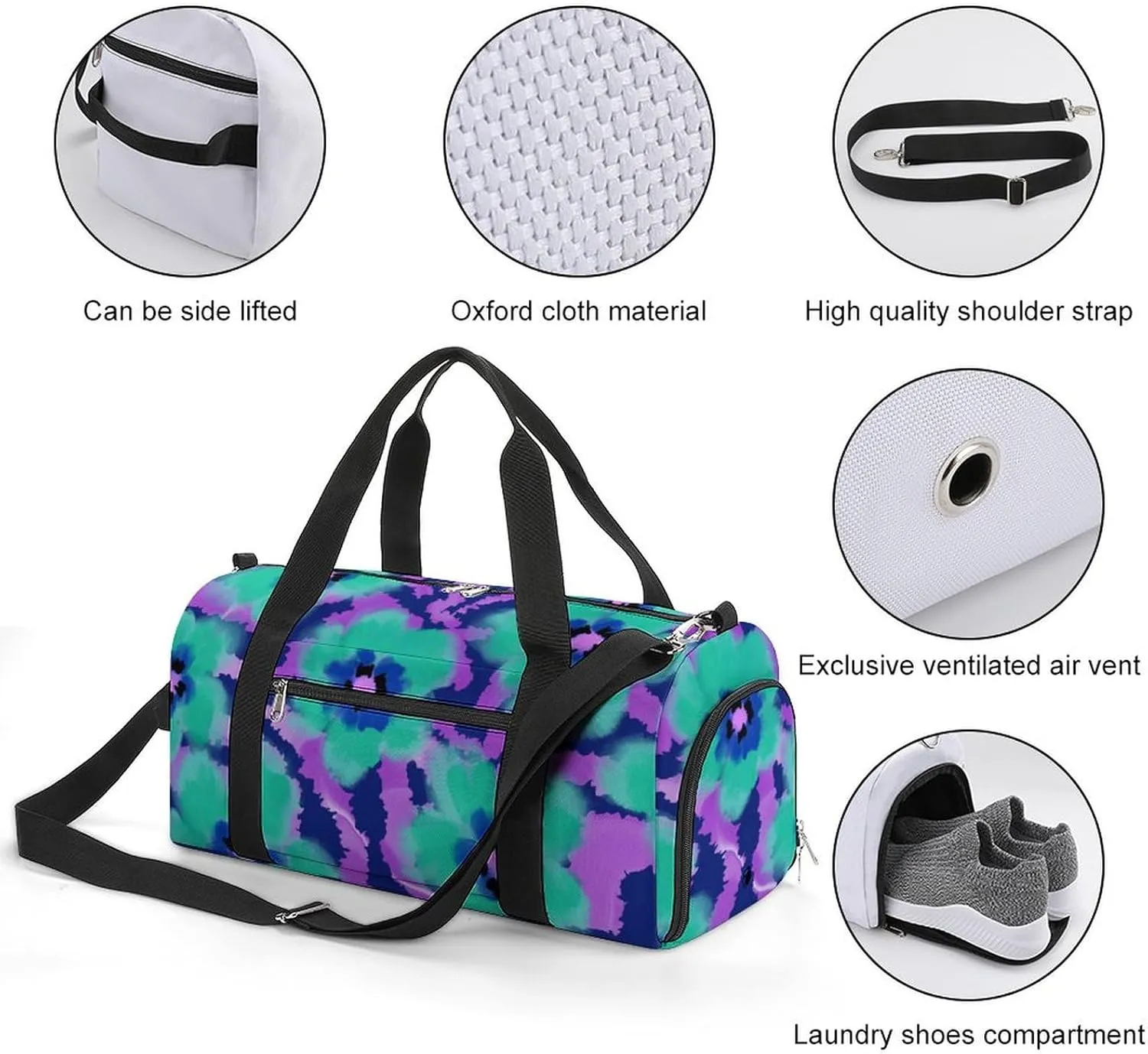 Poppy Flowers with Zebra Stripes Fitness Large Gym Bag for Unisex with Shoe Compartment & Wet Pocket