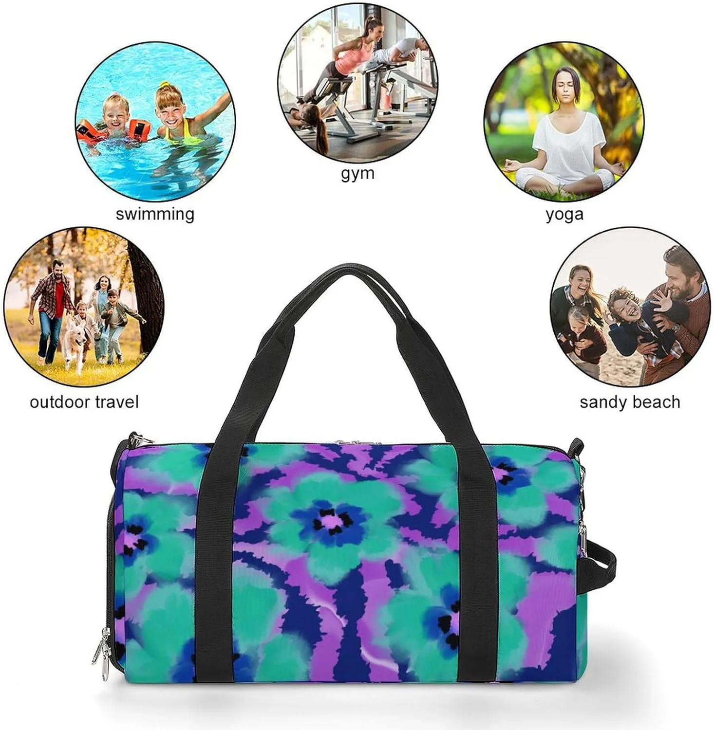 Poppy Flowers with Zebra Stripes Fitness Large Gym Bag for Unisex with Shoe Compartment & Wet Pocket