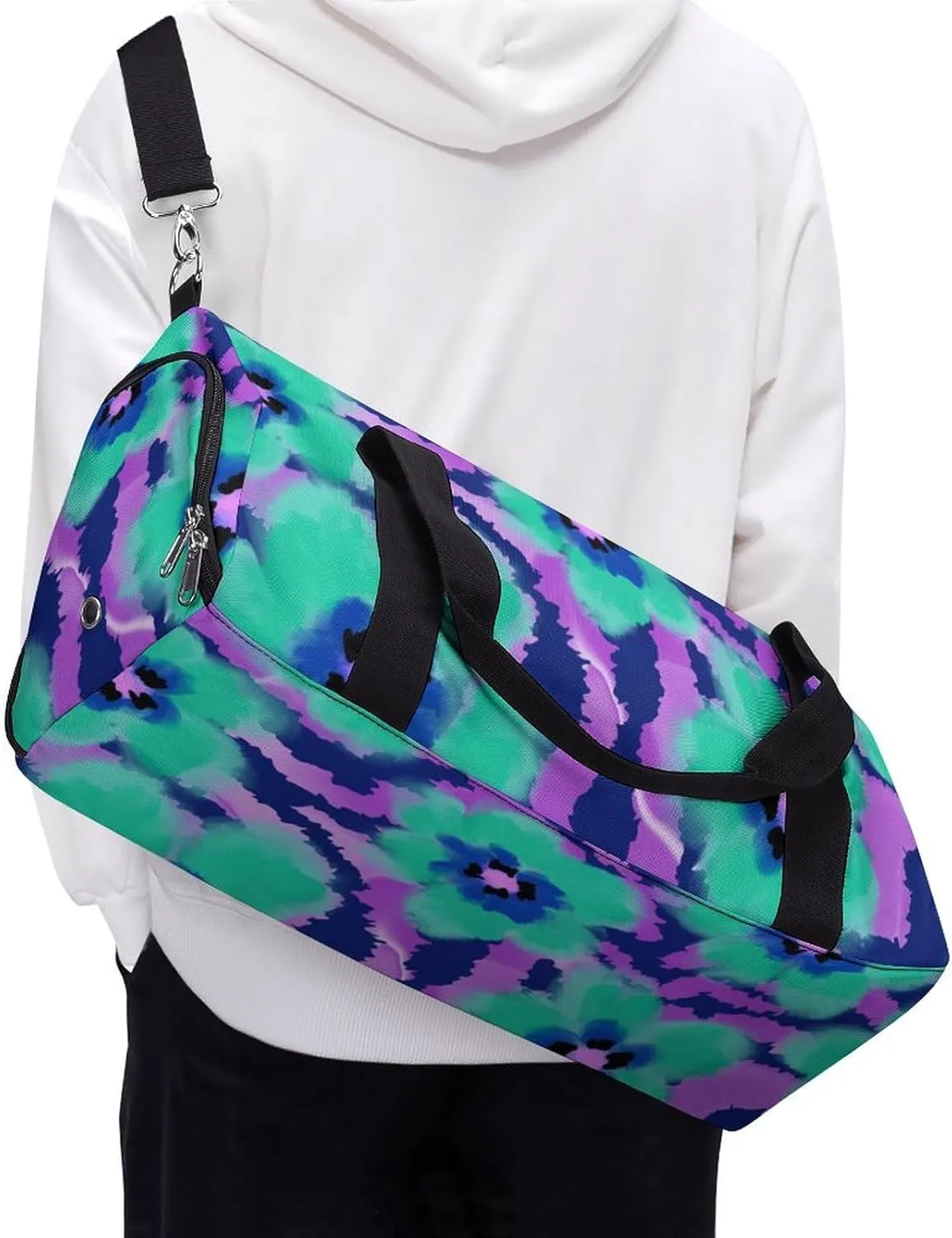 Poppy Flowers with Zebra Stripes Fitness Large Gym Bag for Unisex with Shoe Compartment & Wet Pocket