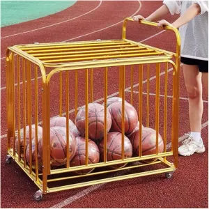 Portable Ball Cart Gold Aluminum, Commercial Large Capacity Sport Balls Storage Cage with Lockable Casters, for Kindergarten/Gymnasium/Basketball Court ( Color : Gold , Size : Hold 20 (No.5) Balls )