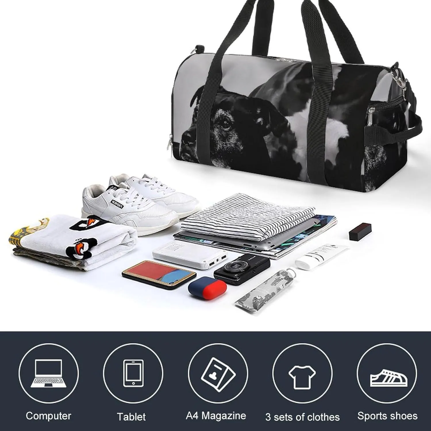 Portrait of Bull Pitbull Dog Fitness Large Gym Bag for Unisex with Shoe Compartment & Wet Pocket