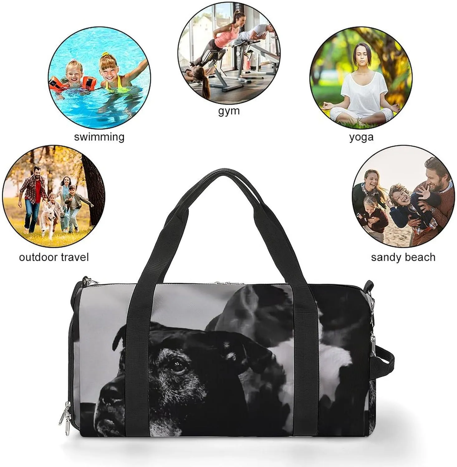 Portrait of Bull Pitbull Dog Fitness Large Gym Bag for Unisex with Shoe Compartment & Wet Pocket