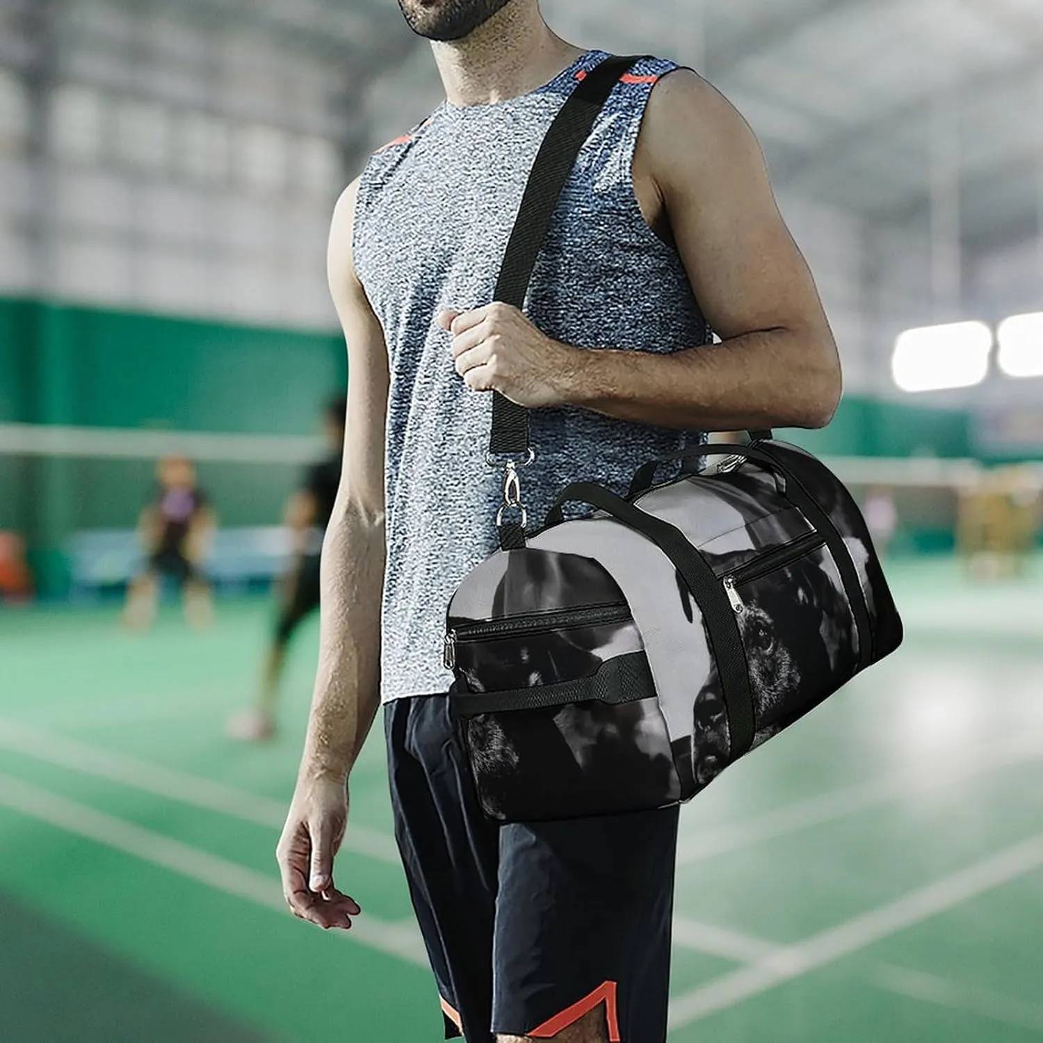 Portrait of Bull Pitbull Dog Fitness Large Gym Bag for Unisex with Shoe Compartment & Wet Pocket