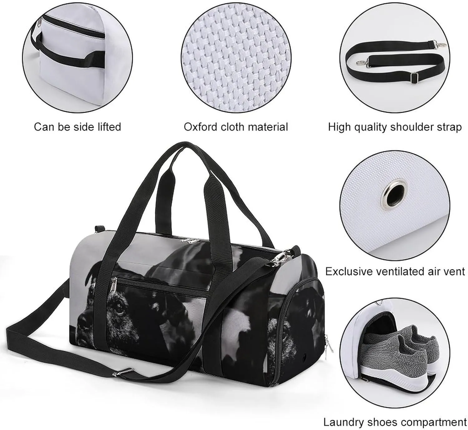 Portrait of Bull Pitbull Dog Fitness Large Gym Bag for Unisex with Shoe Compartment & Wet Pocket