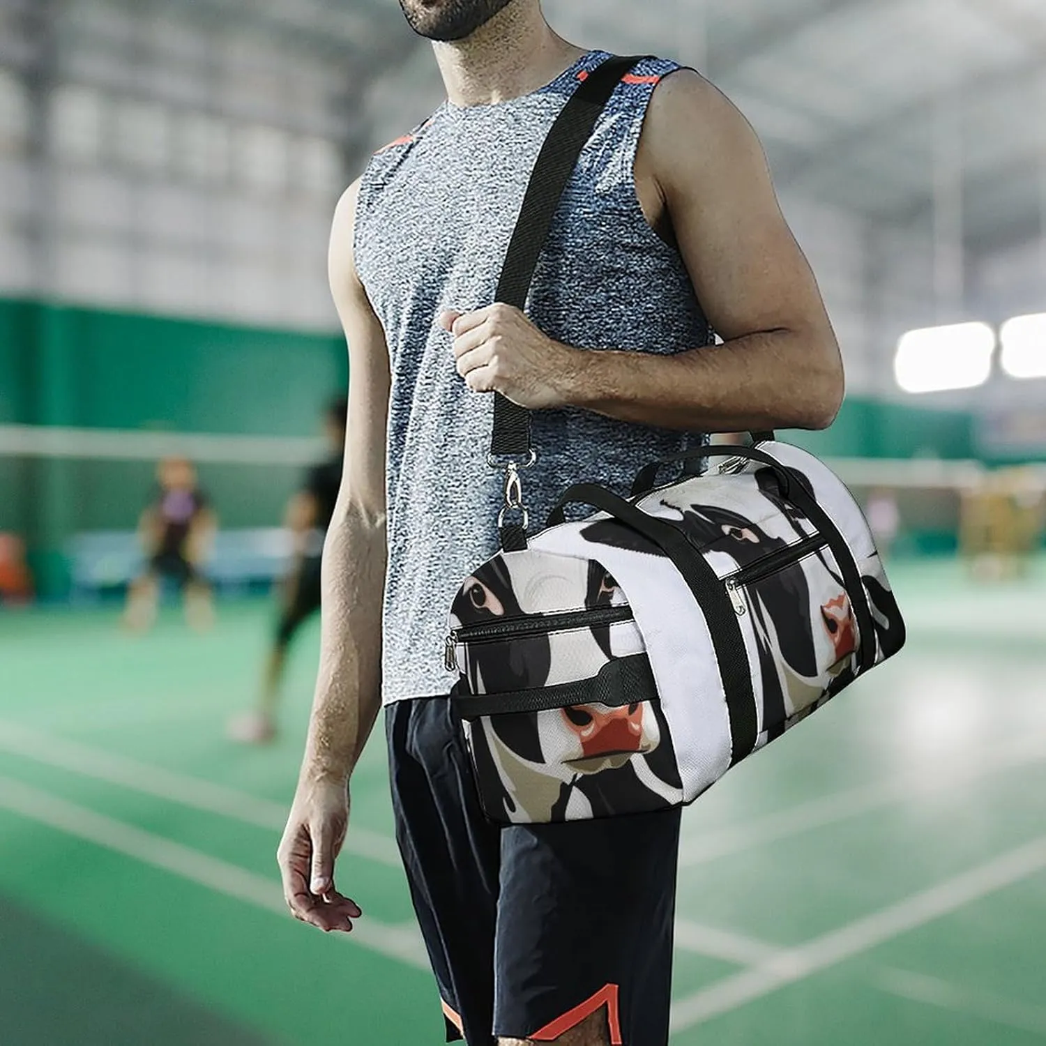 Portrait of Cow Fitness Large Gym Bag for Unisex with Shoe Compartment & Wet Pocket