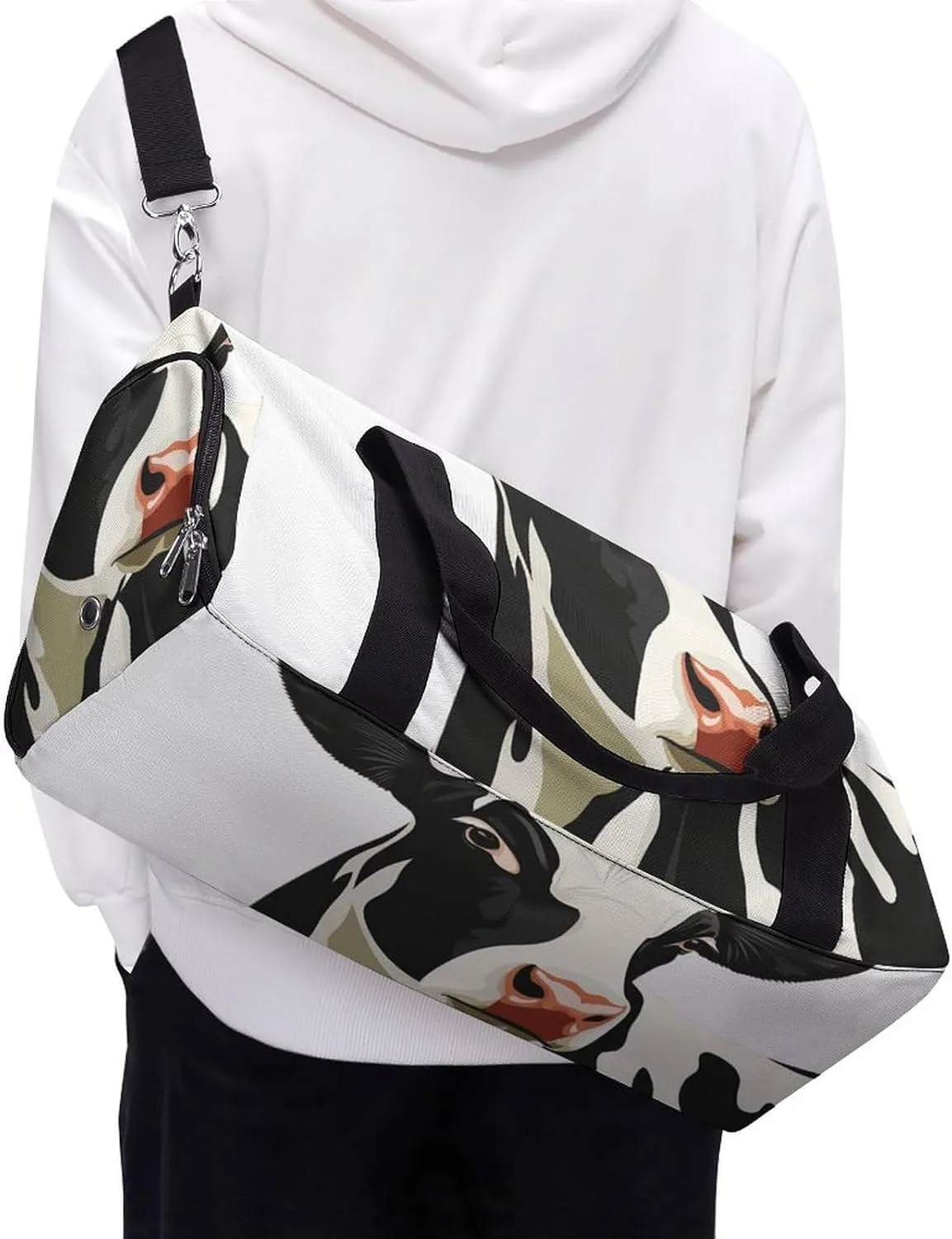 Portrait of Cow Fitness Large Gym Bag for Unisex with Shoe Compartment & Wet Pocket