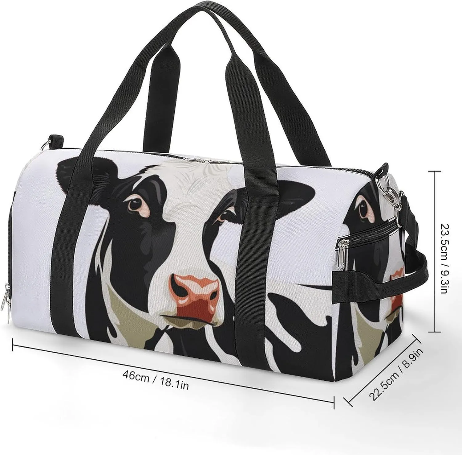 Portrait of Cow Fitness Large Gym Bag for Unisex with Shoe Compartment & Wet Pocket