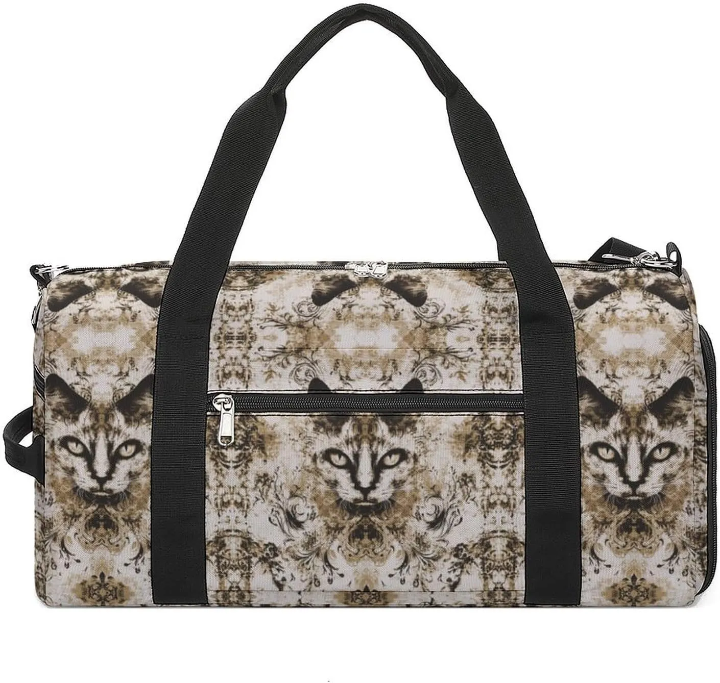 Portrait of Gothic Cat Fitness Large Gym Bag for Unisex with Shoe Compartment & Wet Pocket