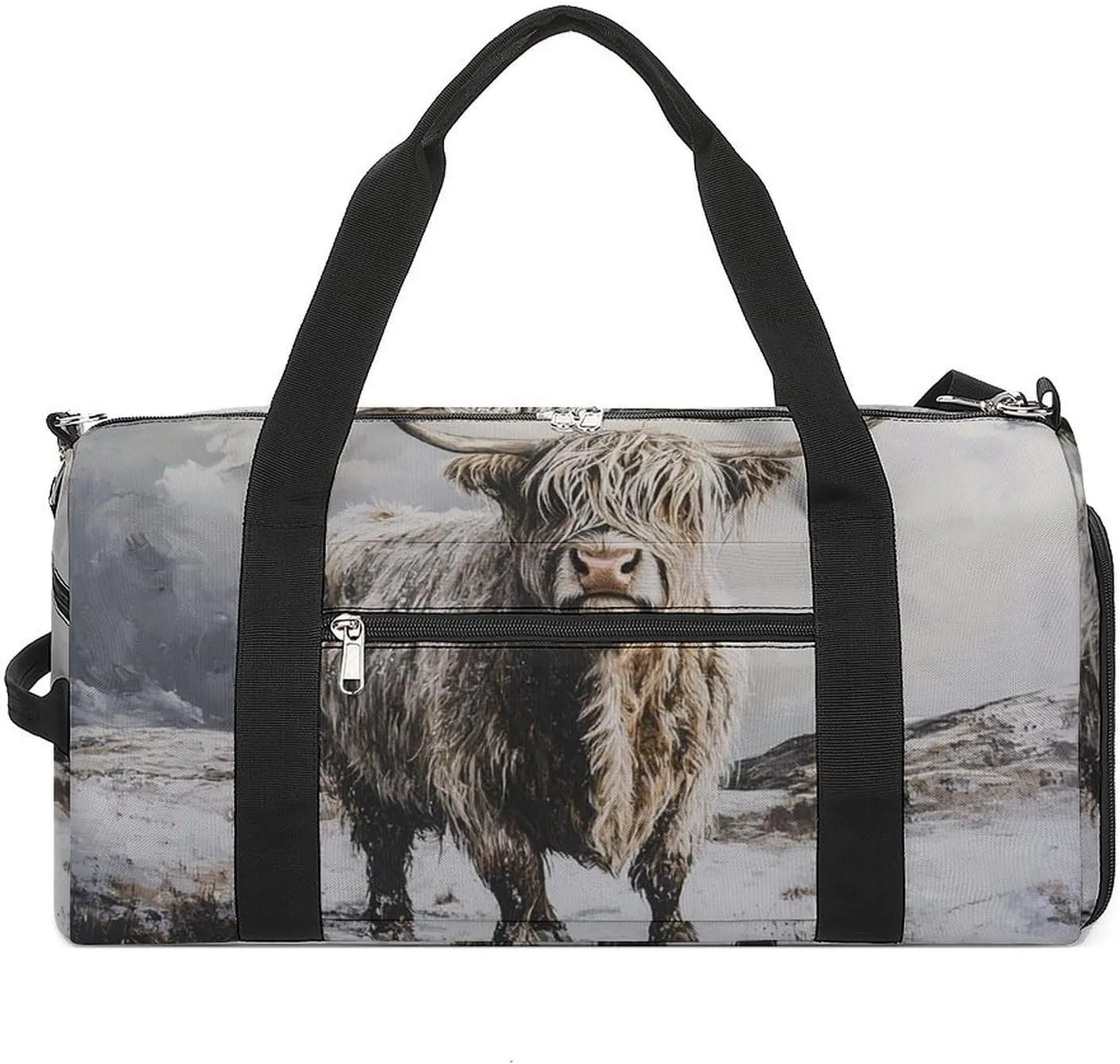 Portrait of Highland Cow Fitness Large Gym Bag for Unisex with Shoe Compartment & Wet Pocket