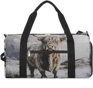 Portrait of Highland Cow Fitness Large Gym Bag for Unisex with Shoe Compartment & Wet Pocket