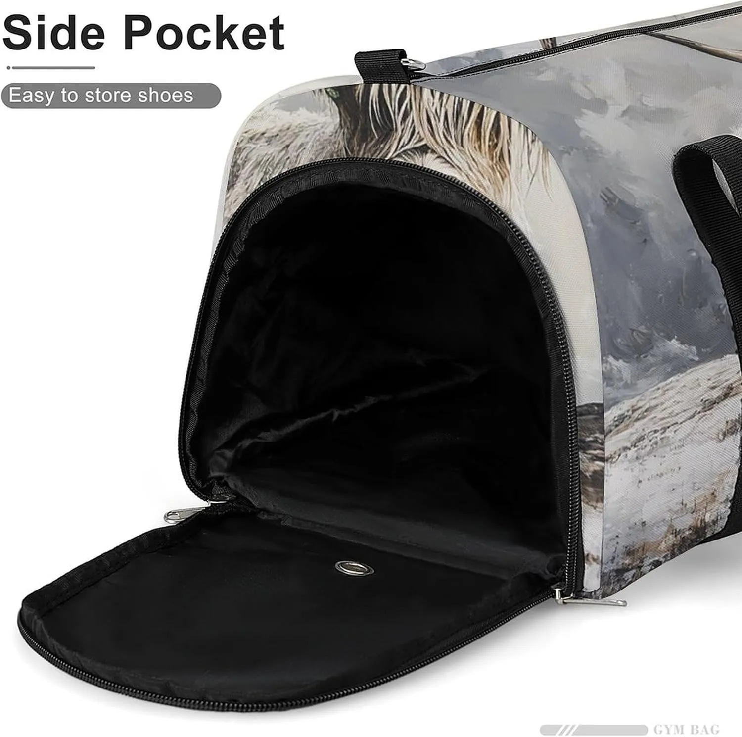 Portrait of Highland Cow Fitness Large Gym Bag for Unisex with Shoe Compartment & Wet Pocket