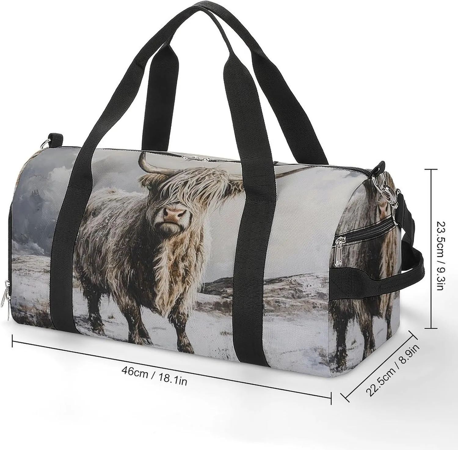 Portrait of Highland Cow Fitness Large Gym Bag for Unisex with Shoe Compartment & Wet Pocket