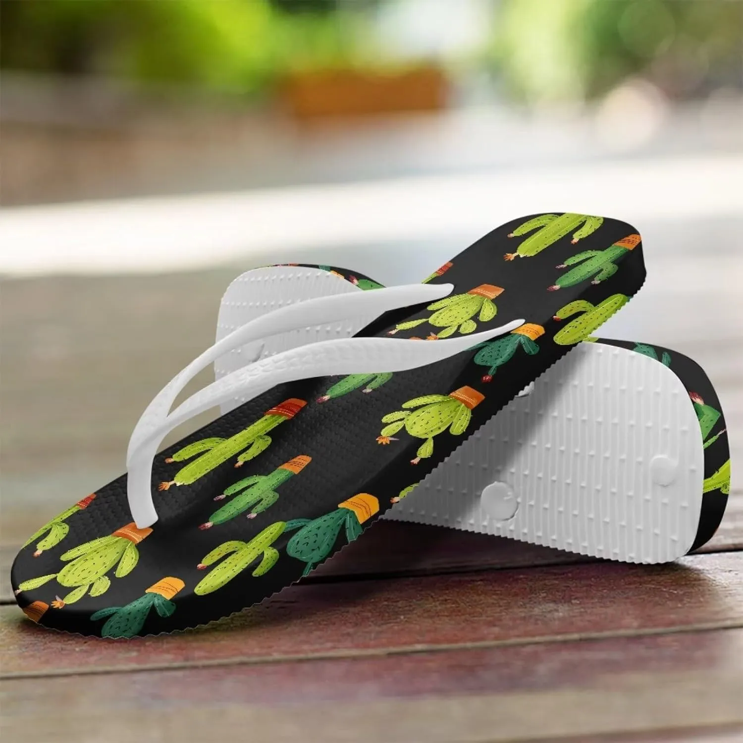 Print Thong Flip Flops for Women Comfortable Yoga Mat Non Slip Shower Shoes Super Lightweight for Summer Beach Vacation White Strap