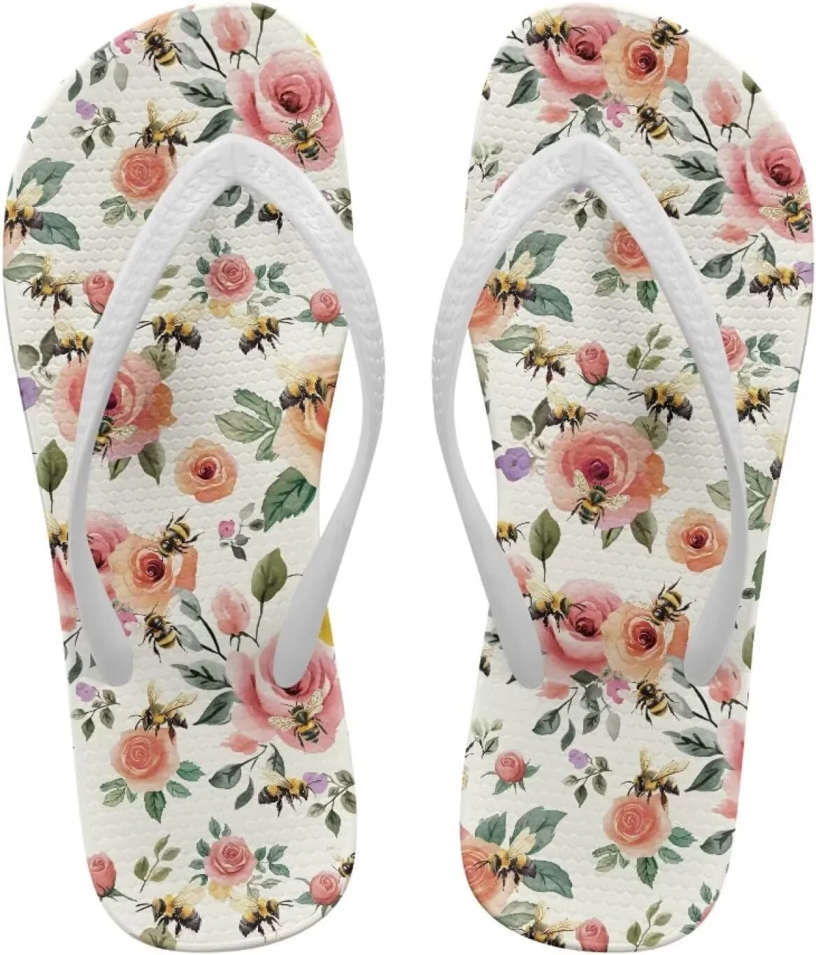Print Thong Flip Flops for Women Comfortable Yoga Mat Non Slip Shower Shoes Super Lightweight for Summer Beach Vacation White Strap