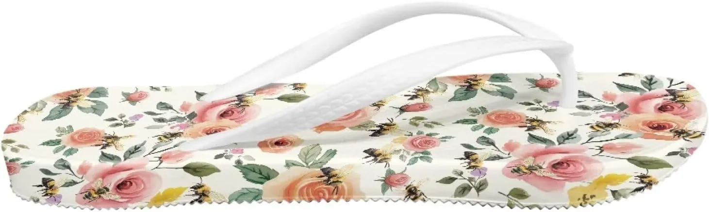 Print Thong Flip Flops for Women Comfortable Yoga Mat Non Slip Shower Shoes Super Lightweight for Summer Beach Vacation White Strap