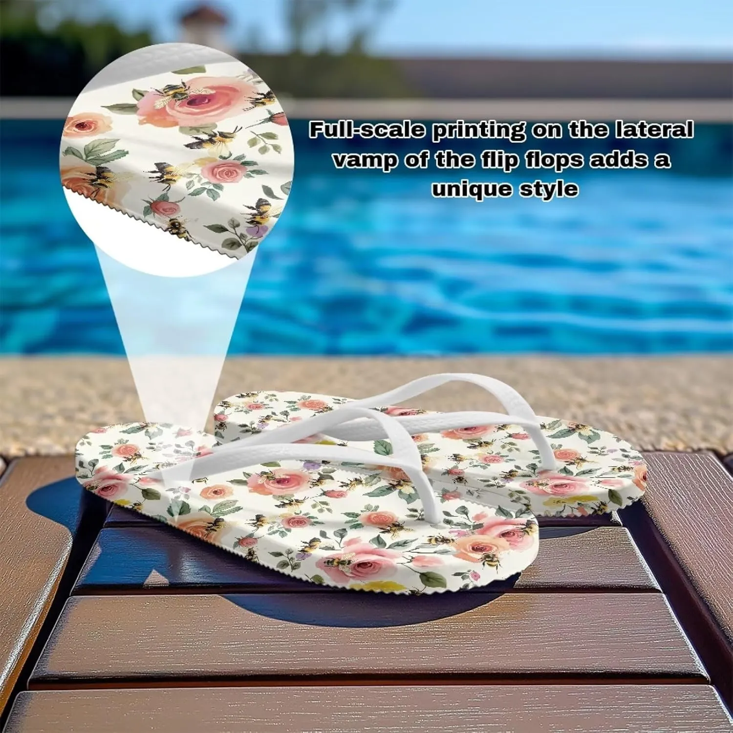Print Thong Flip Flops for Women Comfortable Yoga Mat Non Slip Shower Shoes Super Lightweight for Summer Beach Vacation White Strap