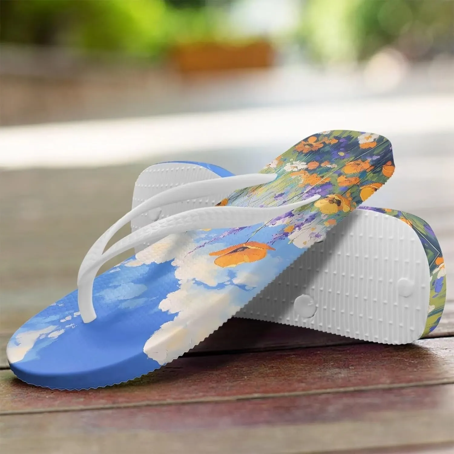 Print Thong Flip Flops for Women Comfortable Yoga Mat Non Slip Shower Shoes Super Lightweight for Summer Beach Vacation White Strap