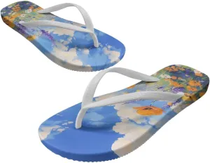 Print Thong Flip Flops for Women Comfortable Yoga Mat Non Slip Shower Shoes Super Lightweight for Summer Beach Vacation White Strap