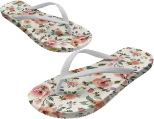Print Thong Flip Flops for Women Comfortable Yoga Mat Non Slip Shower Shoes Super Lightweight for Summer Beach Vacation White Strap