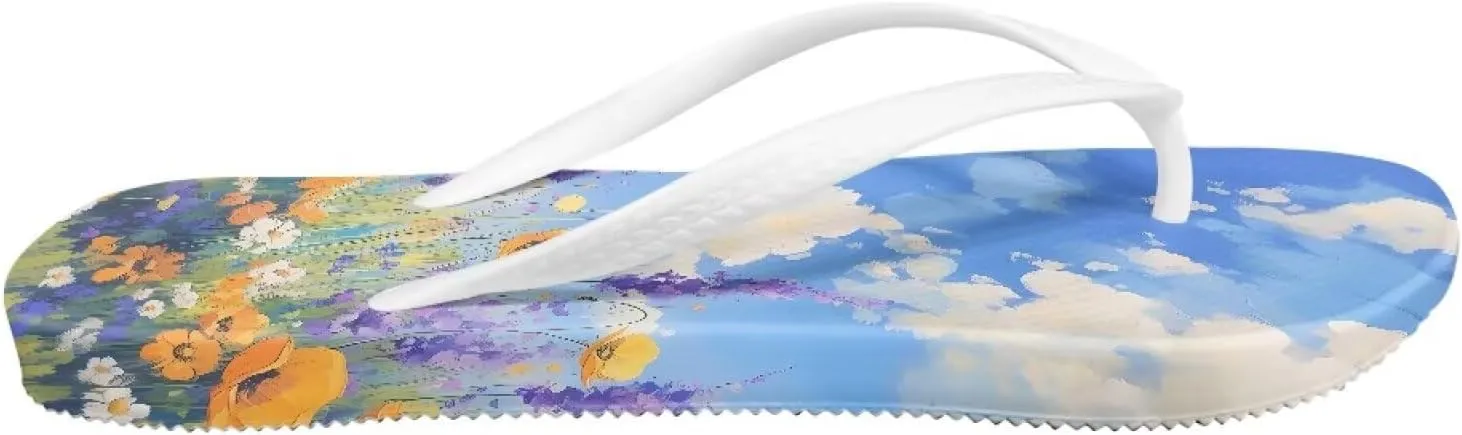 Print Thong Flip Flops for Women Comfortable Yoga Mat Non Slip Shower Shoes Super Lightweight for Summer Beach Vacation White Strap