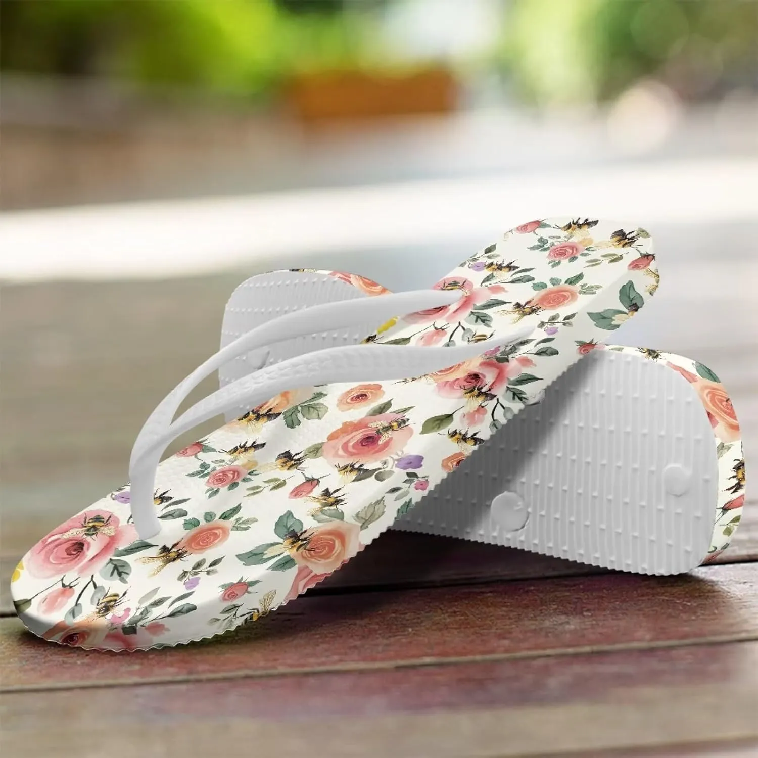 Print Thong Flip Flops for Women Comfortable Yoga Mat Non Slip Shower Shoes Super Lightweight for Summer Beach Vacation White Strap