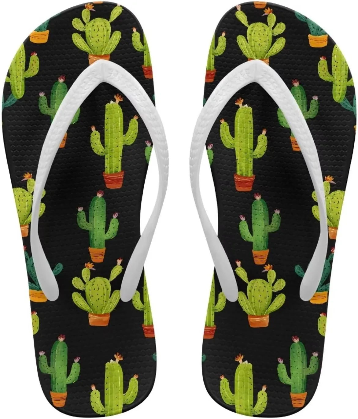 Print Thong Flip Flops for Women Comfortable Yoga Mat Non Slip Shower Shoes Super Lightweight for Summer Beach Vacation White Strap