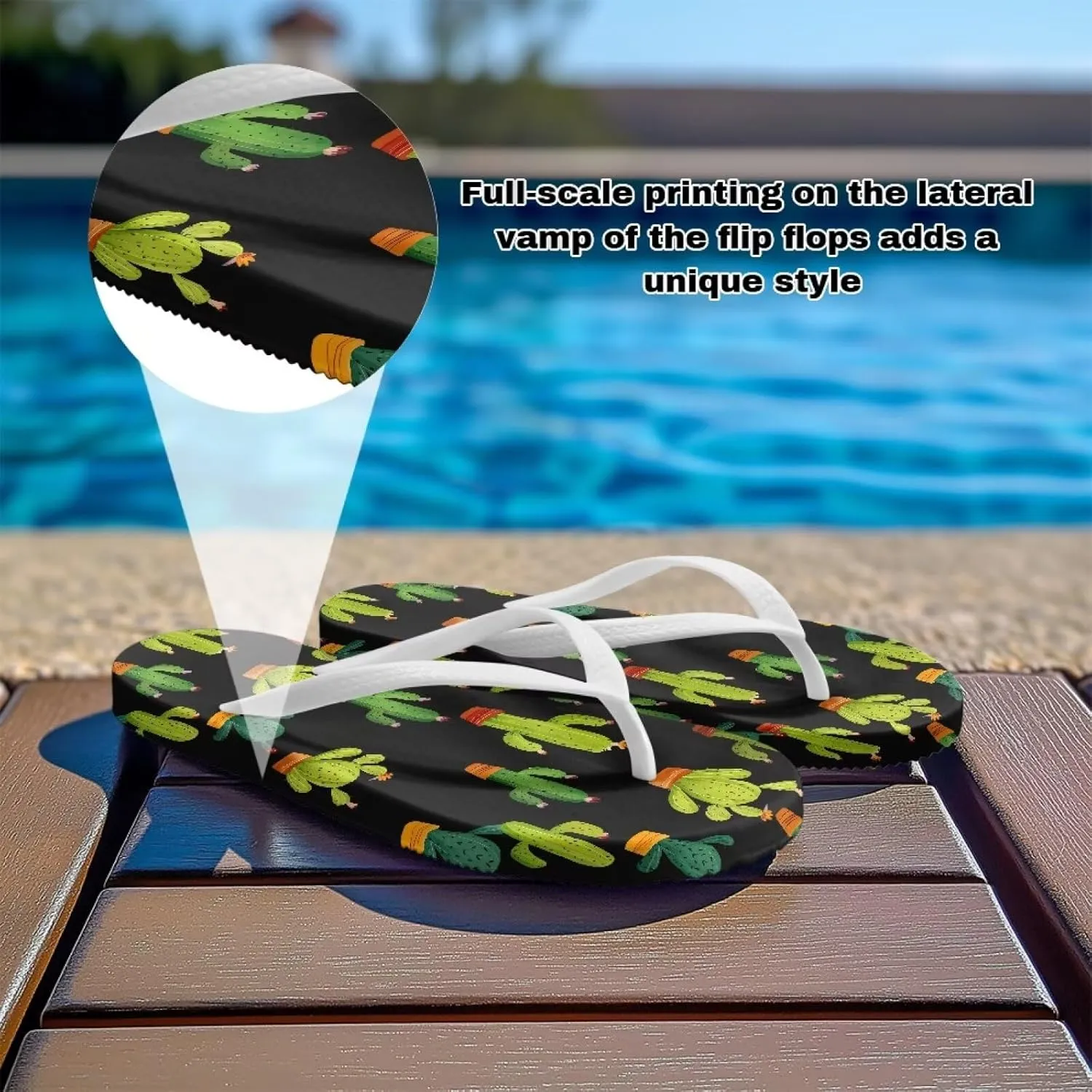 Print Thong Flip Flops for Women Comfortable Yoga Mat Non Slip Shower Shoes Super Lightweight for Summer Beach Vacation White Strap