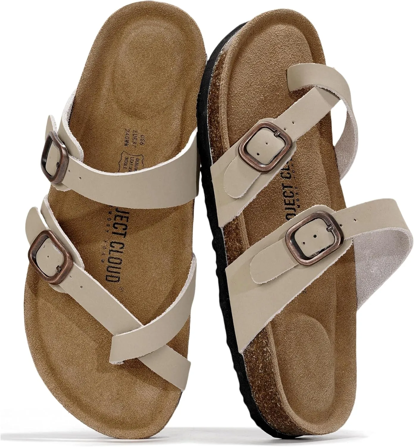 Project Cloud Genuine Leather Womens Sandals - Comfortable Cork Footbed Slides with Memory Foam Beach Essential Summer Sandals For Women 2025 (Lian)