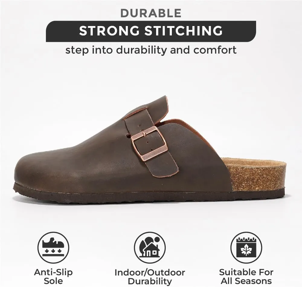 Project Cloud Mens Clogs - Full Grain Genuine Leather Memory Foam Clogs for Men Arch Support Cork Footbed - Non Slip Platform Mules (Brooklyn)
