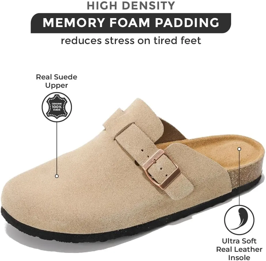 Project Cloud Mens Clogs - Full Grain Genuine Leather Memory Foam Clogs for Men Arch Support Cork Footbed - Non Slip Platform Mules (Brooklyn)