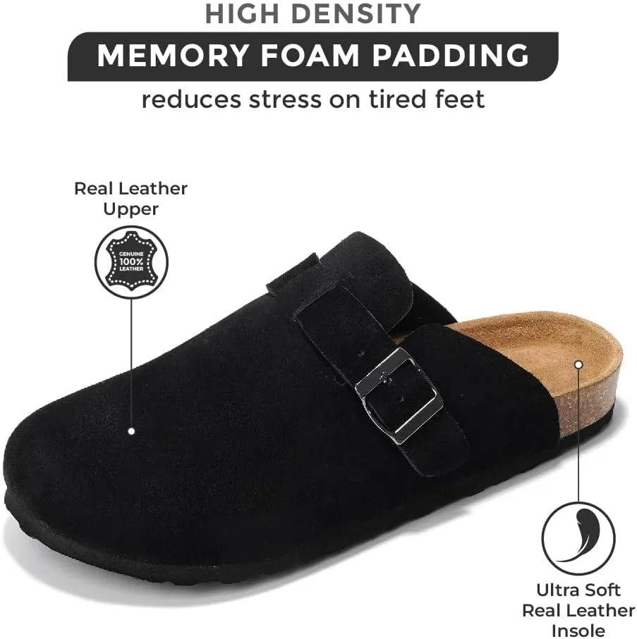 Project Cloud Mens Clogs - Full Grain Genuine Leather Memory Foam Clogs for Men Arch Support Cork Footbed - Non Slip Platform Mules (Brooklyn)