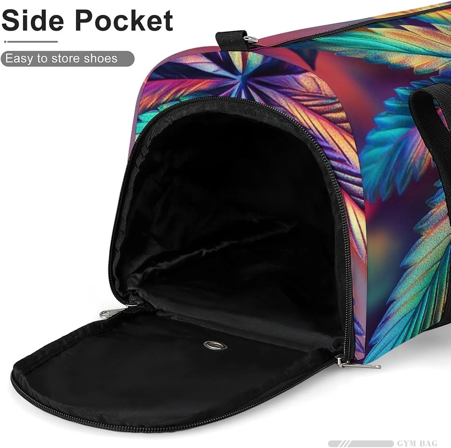 Psychedelic Cannabis Leafs Fitness Large Gym Bag for Unisex with Shoe Compartment & Wet Pocket