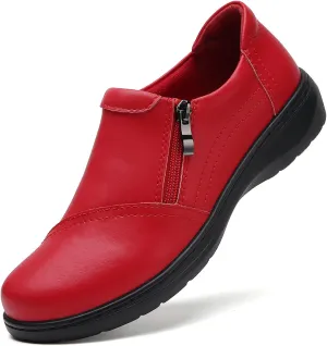 QAE Loafers for Women Comfort Women's Penny Loafers with Zipper Orthopedic Lightweight Slip-On Flats Casual Work Dressy Walking Business Shoes