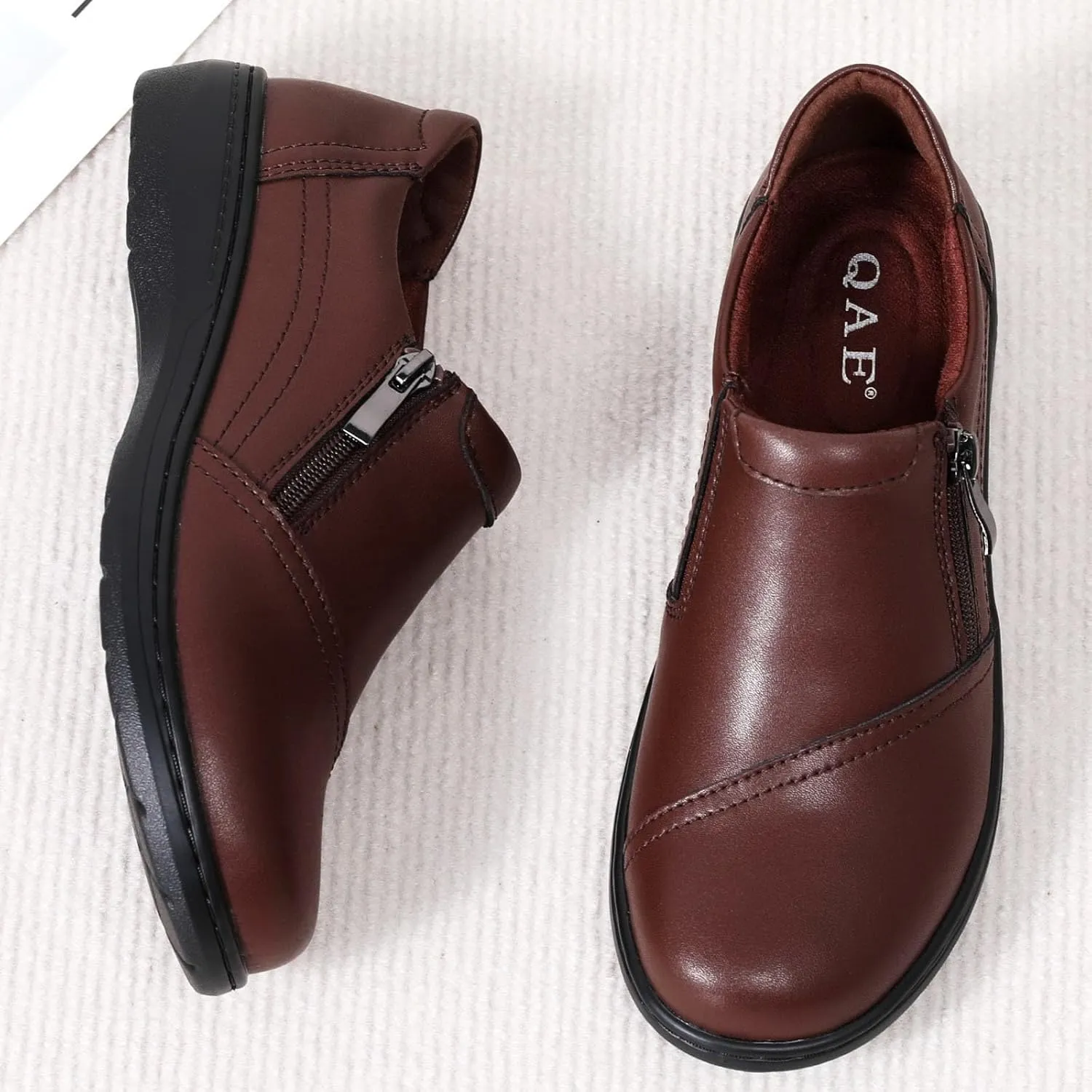 QAE Loafers for Women Comfort Women's Penny Loafers with Zipper Orthopedic Lightweight Slip-On Flats Casual Work Dressy Walking Business Shoes