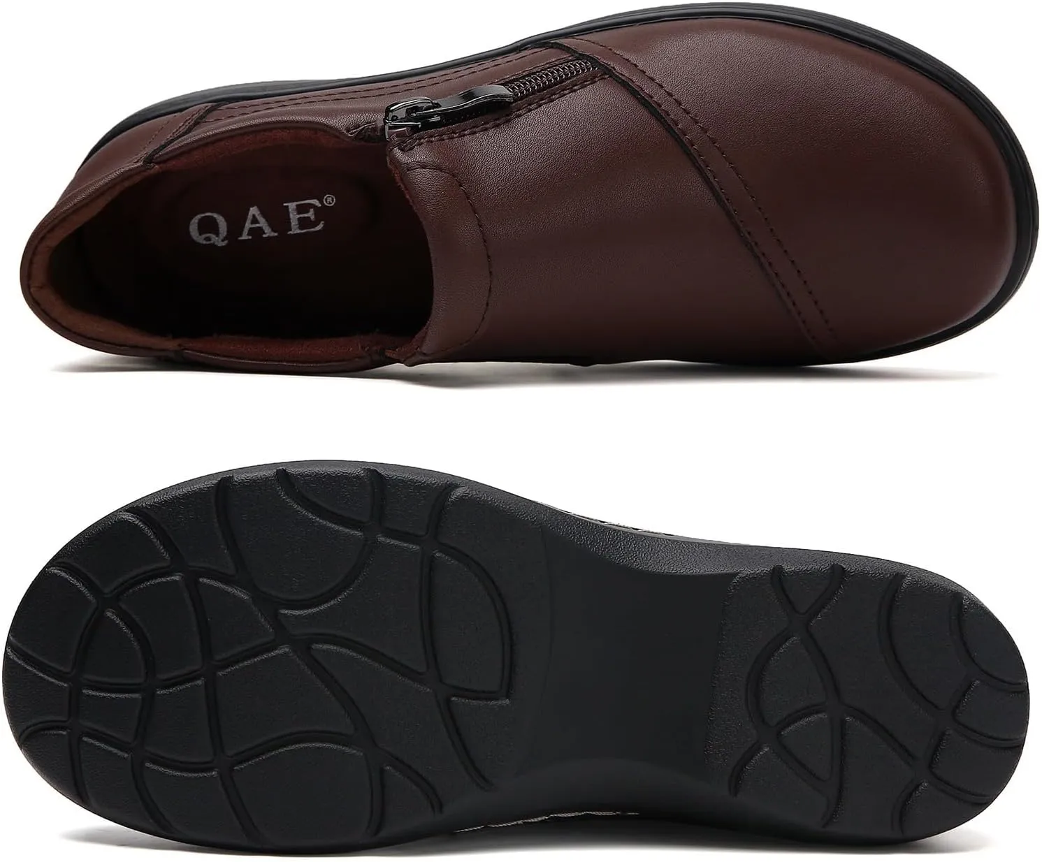 QAE Loafers for Women Comfort Women's Penny Loafers with Zipper Orthopedic Lightweight Slip-On Flats Casual Work Dressy Walking Business Shoes