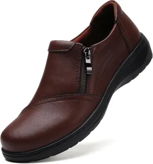QAE Loafers for Women Comfort Women's Penny Loafers with Zipper Orthopedic Lightweight Slip-On Flats Casual Work Dressy Walking Business Shoes