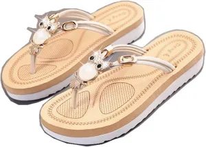 QMFUR Women's Platform Slippers Flat Flip Flops Beach Slides For Women Slides Rhinestone owl decoration Light weight Comfortable Casual Sandals