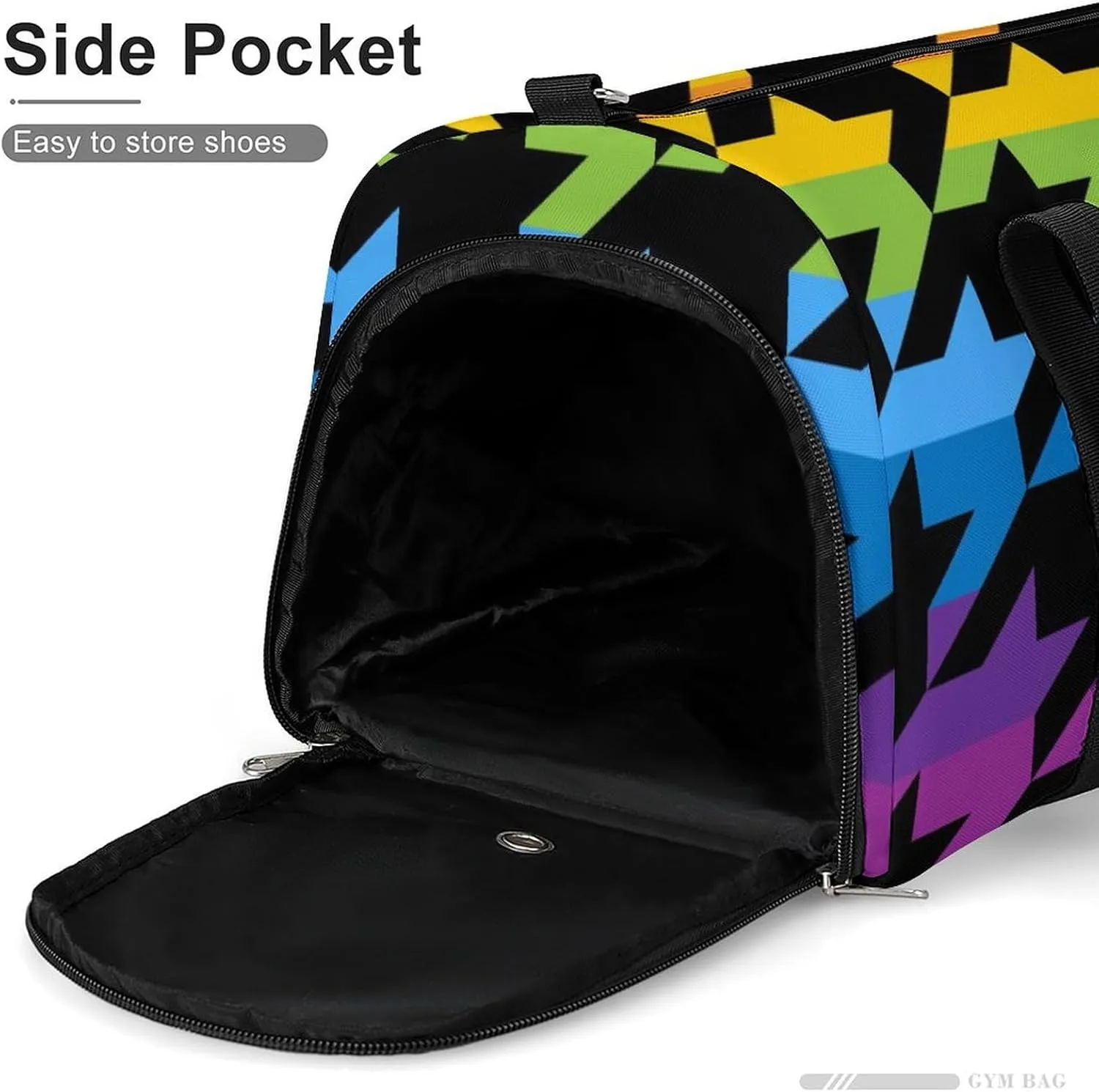 Rainbow Colors of Houndstooth Fitness Large Gym Bag for Unisex with Shoe Compartment & Wet Pocket