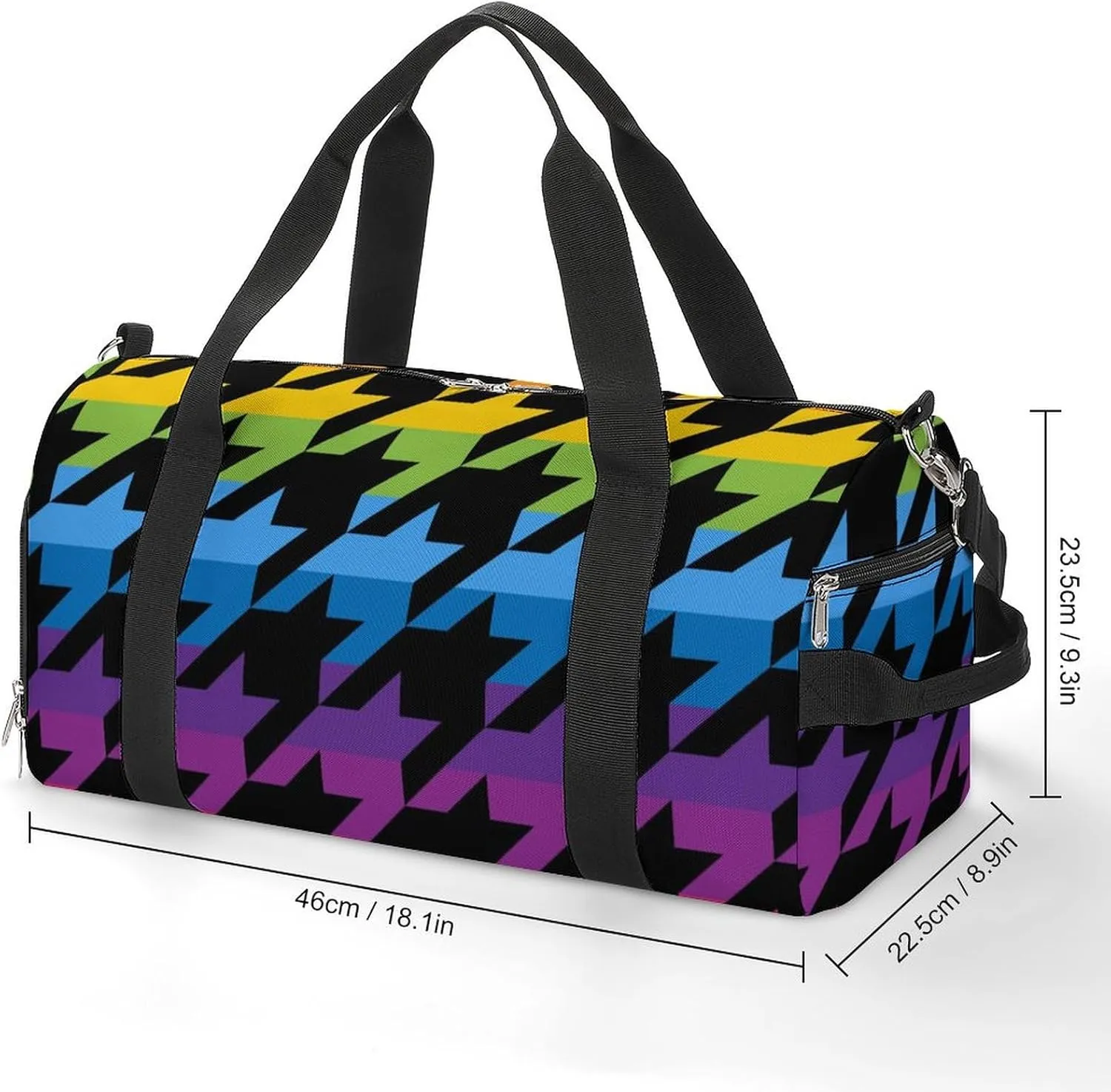 Rainbow Colors of Houndstooth Fitness Large Gym Bag for Unisex with Shoe Compartment & Wet Pocket