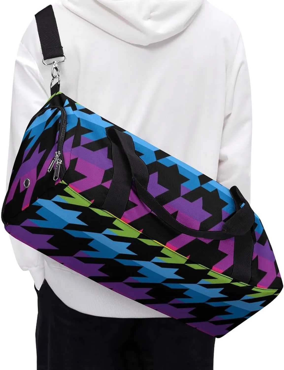 Rainbow Colors of Houndstooth Fitness Large Gym Bag for Unisex with Shoe Compartment & Wet Pocket