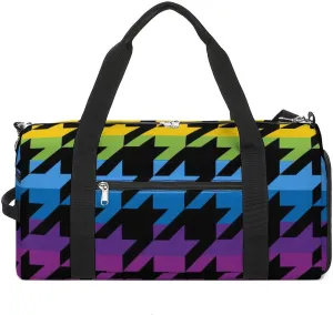 Rainbow Colors of Houndstooth Fitness Large Gym Bag for Unisex with Shoe Compartment & Wet Pocket