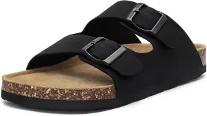 Rainlin Women's Flat Sandals Cork Footbed Slide Sandals Arch Support Slip on Slides with Adjustable Buckle