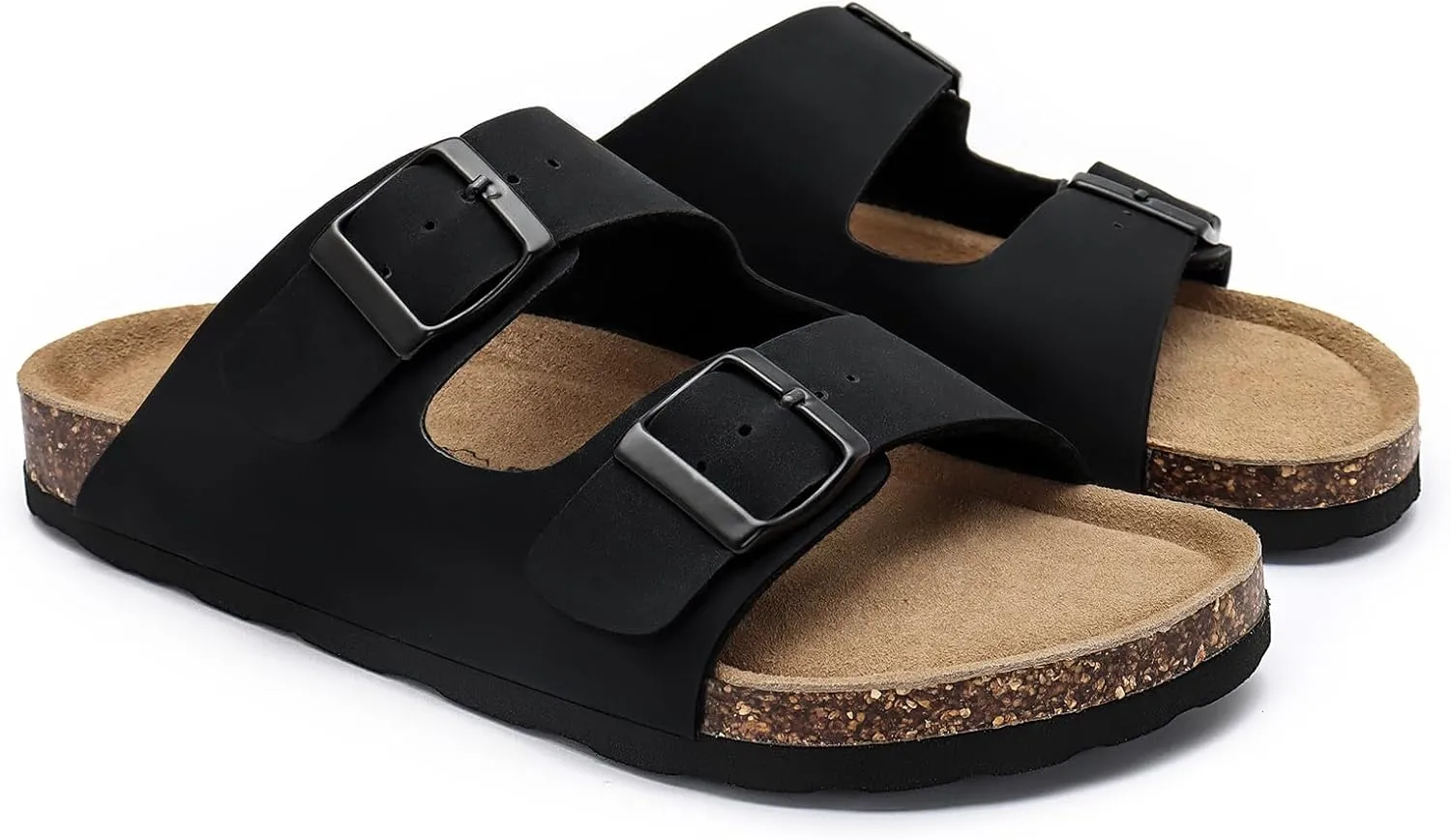 Rainlin Women's Flat Sandals Cork Footbed Slide Sandals Arch Support Slip on Slides with Adjustable Buckle