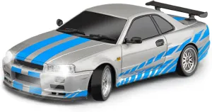 RC Drift Car LDRC LD1899 1/18 GTR R34 2.4GHz RWD RC Rally Car with Alloy Shell Remote Controlled Racing Cars for On-Road Drifting for Adults