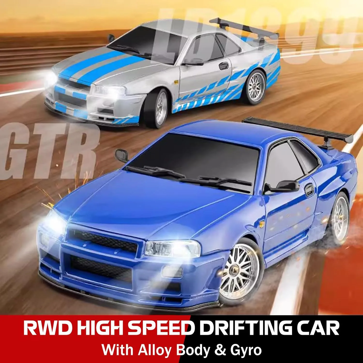 RC Drift Car LDRC LD1899 1/18 GTR R34 2.4GHz RWD RC Rally Car with Alloy Shell Remote Controlled Racing Cars for On-Road Drifting for Adults