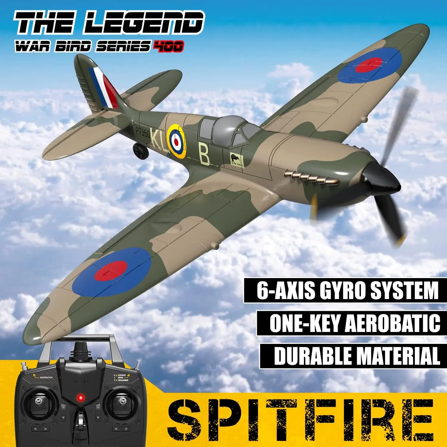 RC Plane Spitfire Fighter, 4 Channel Remote Control Airplane with Gyro System for Adults Boys Beginners