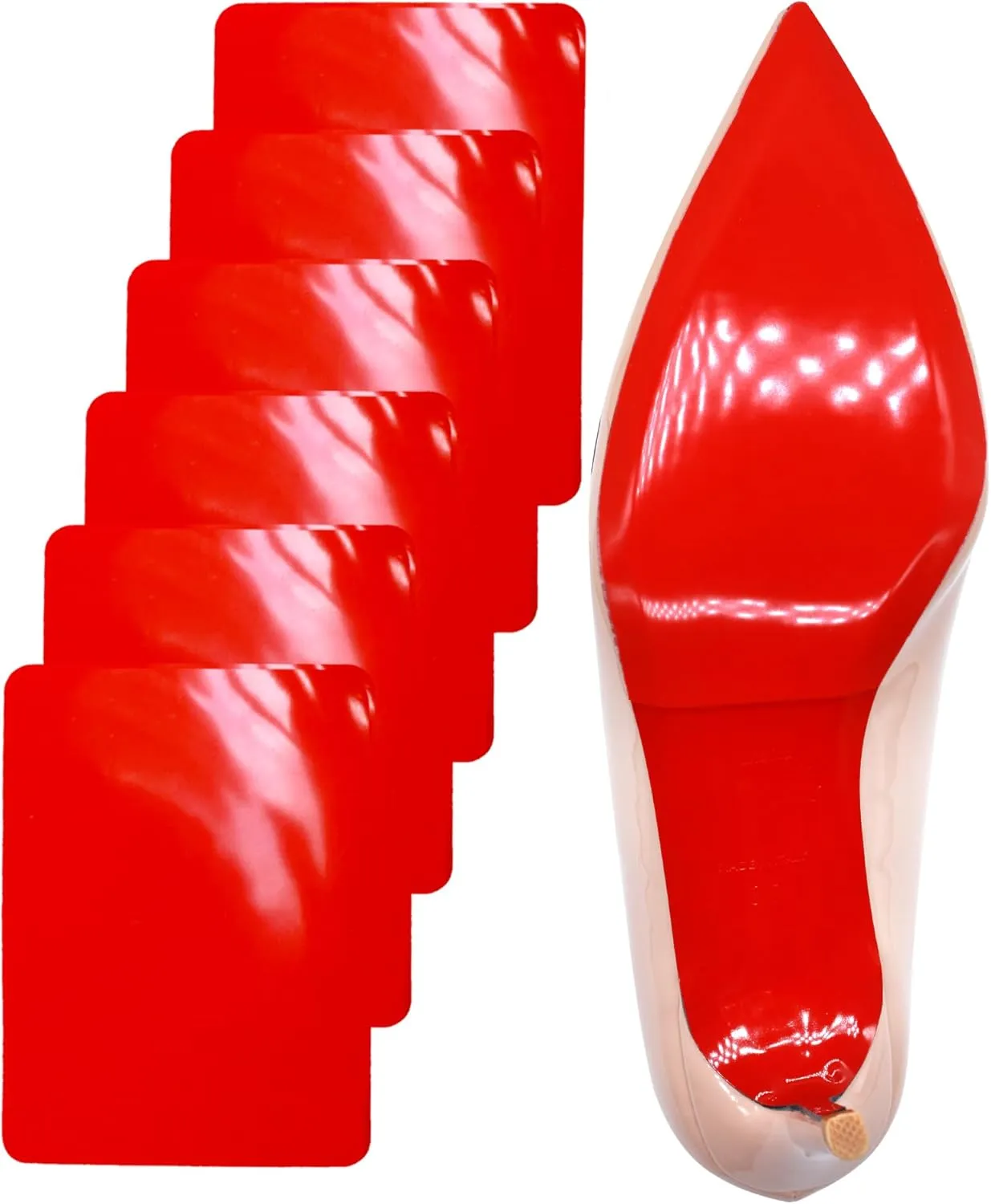 Red Bottom Shoe Protector Compatible with Christian Louboutin Shoes,Self-Adhesive Sole Guard to Protect & Restore Shoe Bottoms,Anti-Slip Replacement for High Heels (6"x4.5",Mirror Face 6Pcs)